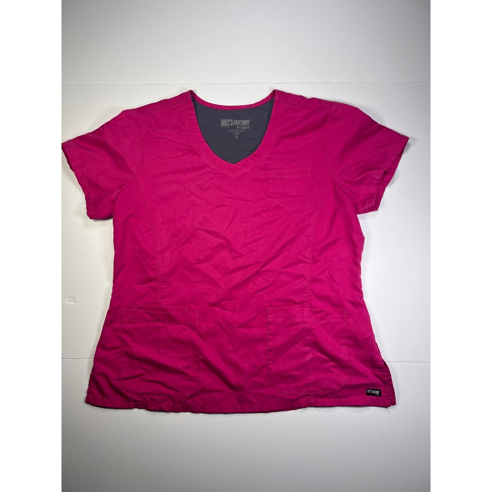 Greys Anatomy Barco Scrub Top Womens XL Pink VNeck Short Sleeve Pockets 3-Pocket
